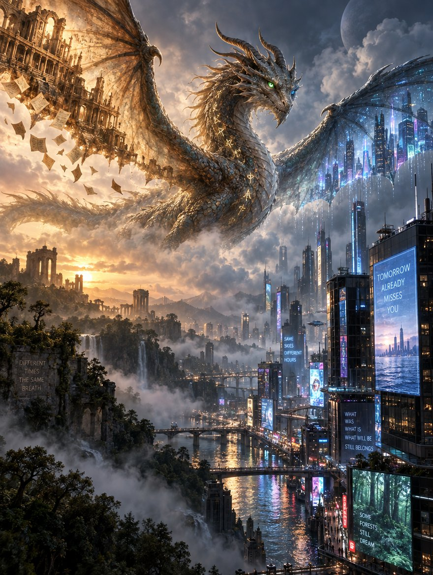 Whisk AI (whisk-ai.co) prompt example: Intricate Poetic Dragon Fantasy Text