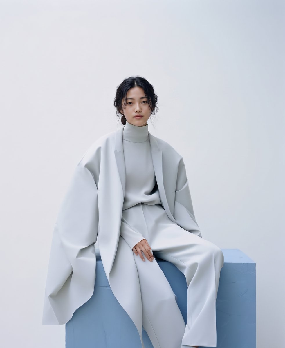 Whisk AI (whisk-ai.co) prompt example: Minimalist Architectural Fashion Portrait
