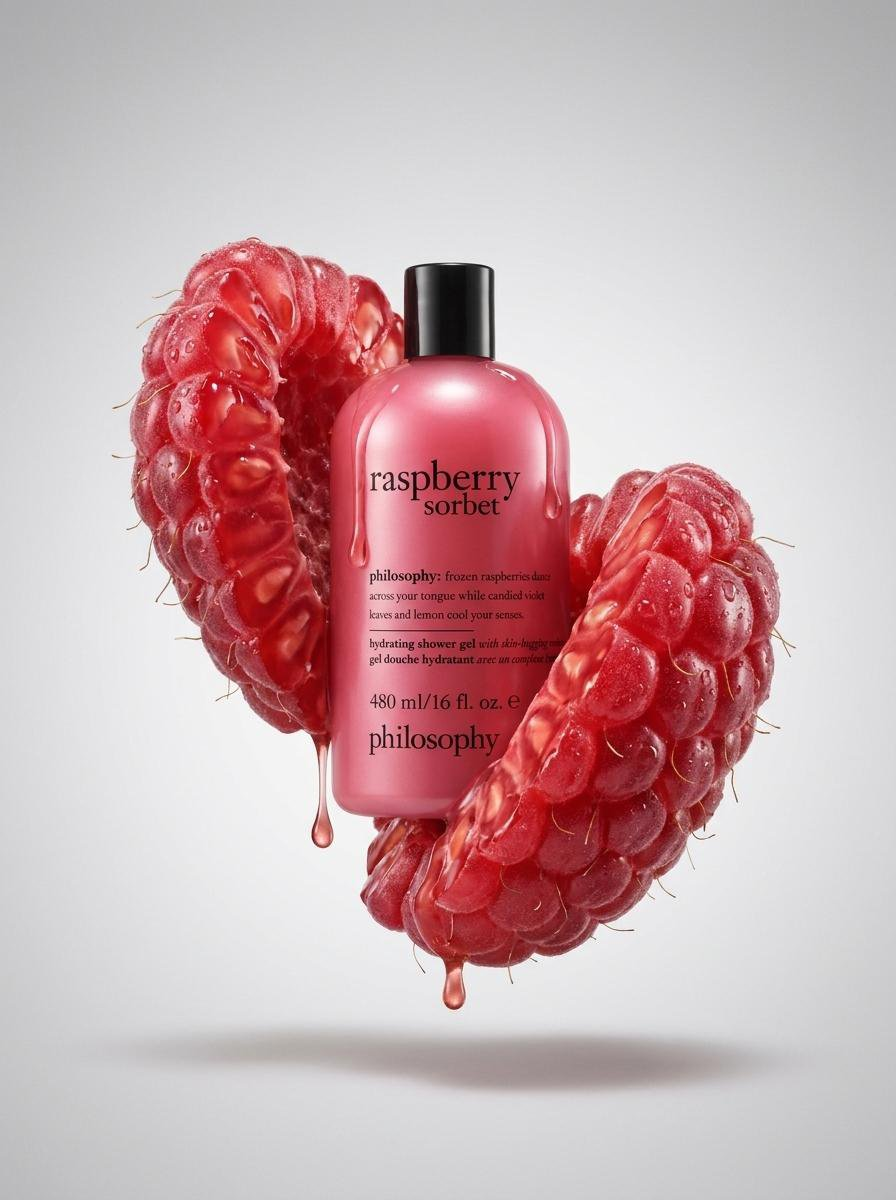 Whisk AI (whisk-ai.co) prompt example: Raspberry Shell Product Photography