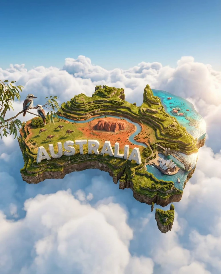 Whisk AI (whisk-ai.co) prompt example: Floating country island