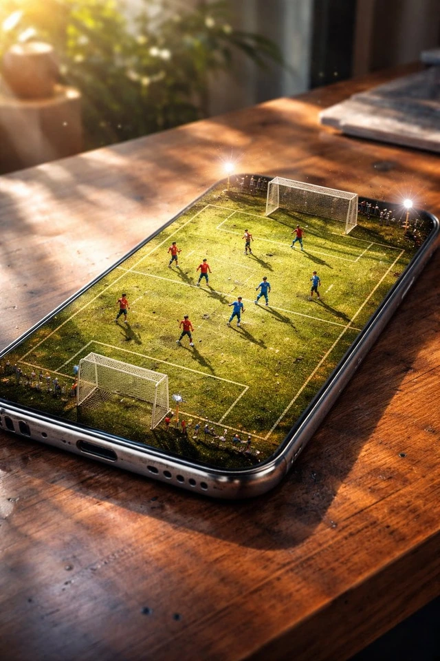 Whisk AI (whisk-ai.co) prompt example: Football smartphone illusion