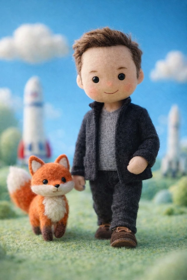 Whisk AI (whisk-ai.co) prompt example: Handcrafted felt character