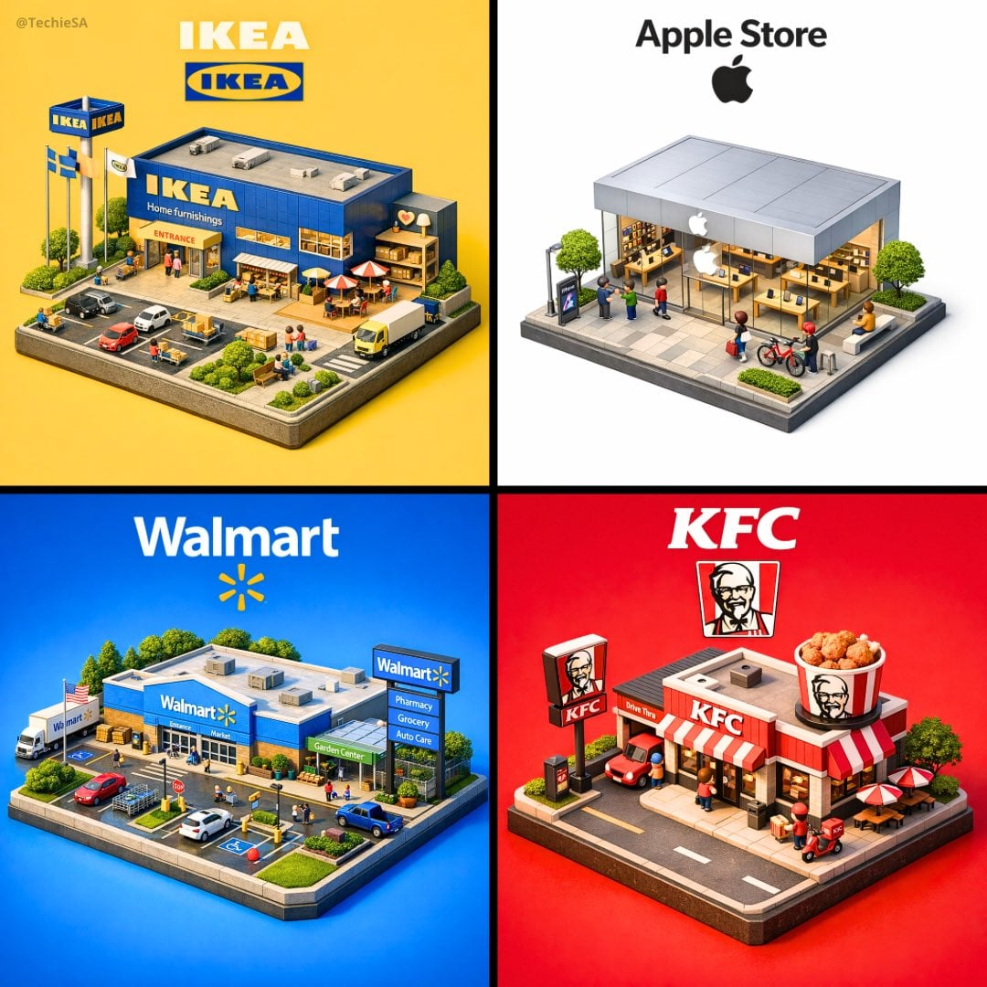 Whisk AI (whisk-ai.co) prompt example: Isometric brand storefront
