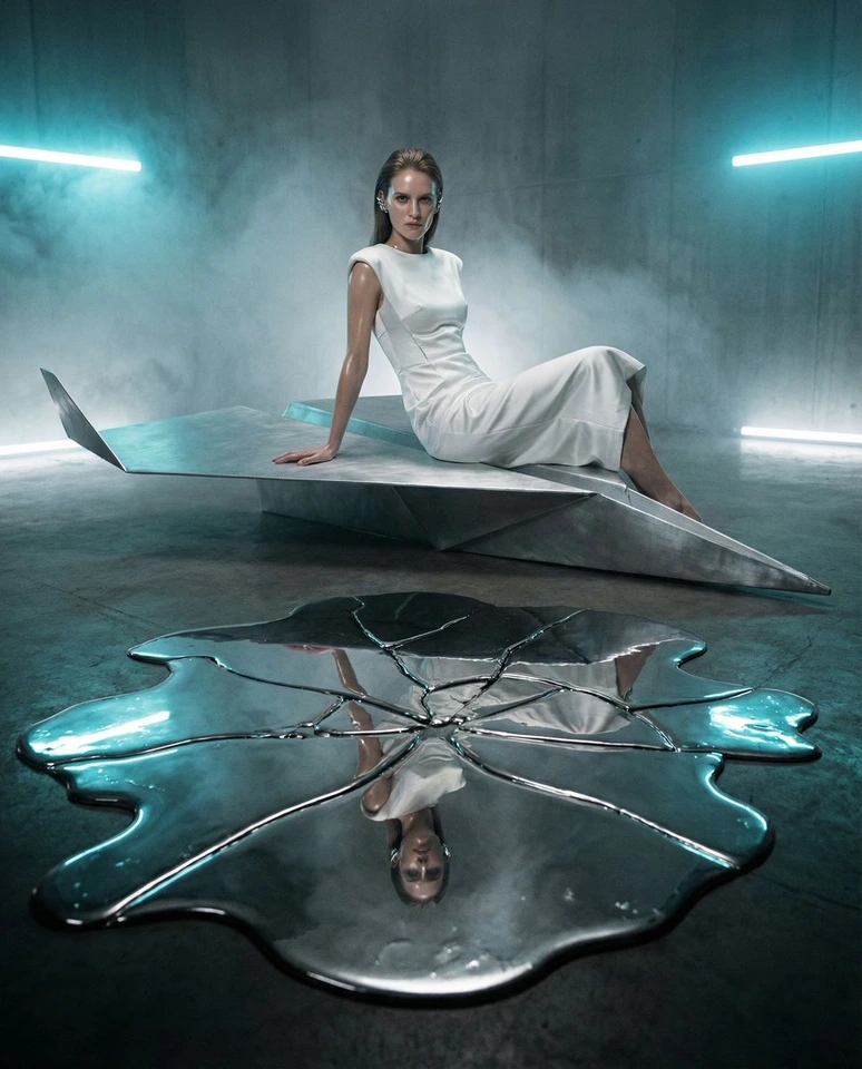 Whisk AI (whisk-ai.co) prompt example: Origami Dreams Cyber Mirror Prompt
