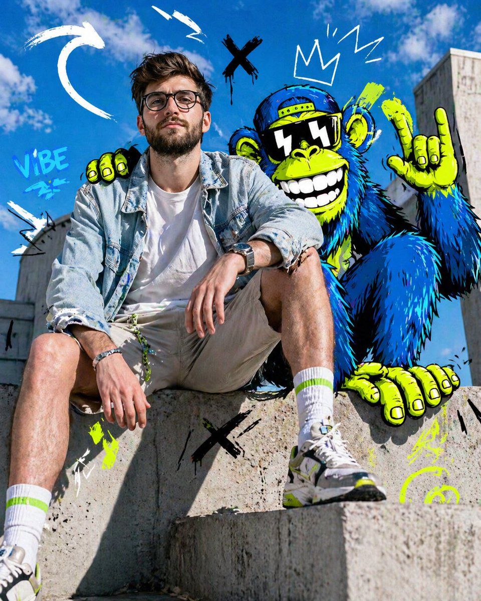 Whisk AI (whisk-ai.co) prompt example: Denim fashion on a concrete ledge