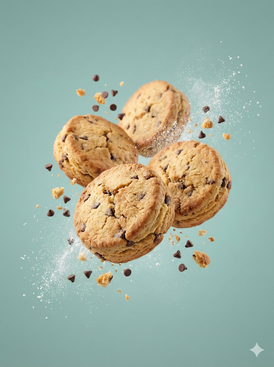 Whisk AI (whisk-ai.co) prompt example: Floating biscuit studio photograph