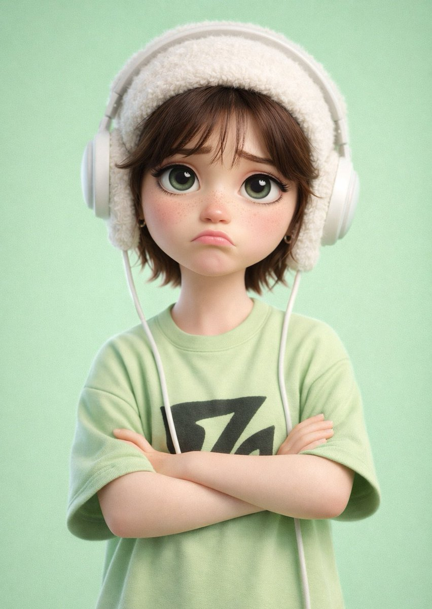 Whisk AI (whisk-ai.co) prompt example: Pastel cartoon character with headphones