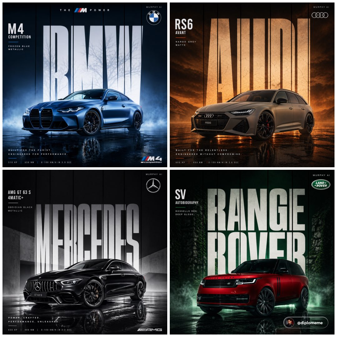 Whisk AI (whisk-ai.co) prompt example: Cinematic automotive billboard