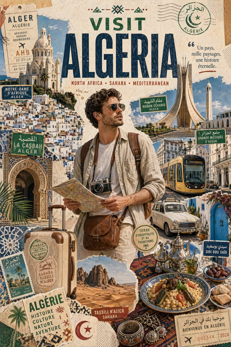 Whisk AI (whisk-ai.co) prompt example: Algeria travel collage