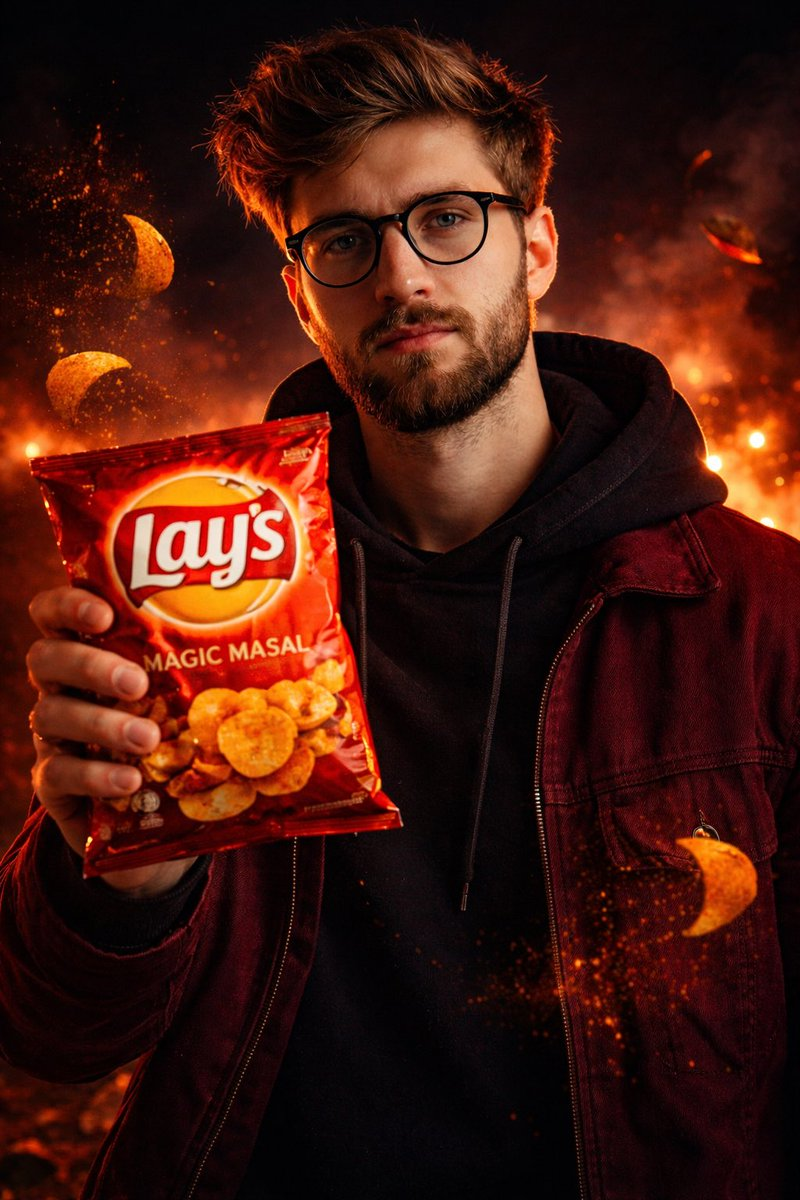 Whisk AI (whisk-ai.co) prompt example: Flavor-matched snack advertising