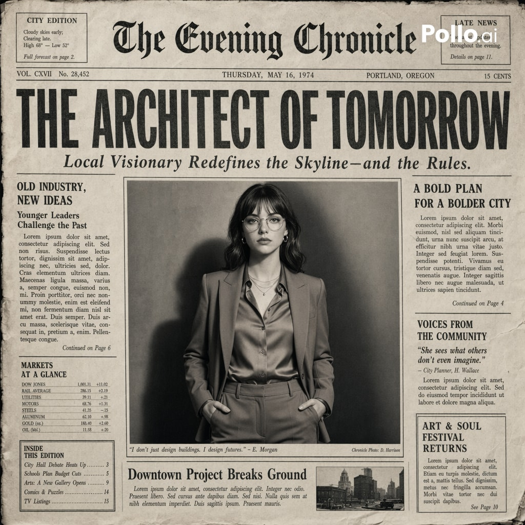 Whisk AI (whisk-ai.co) prompt example: Vintage newspaper character cover