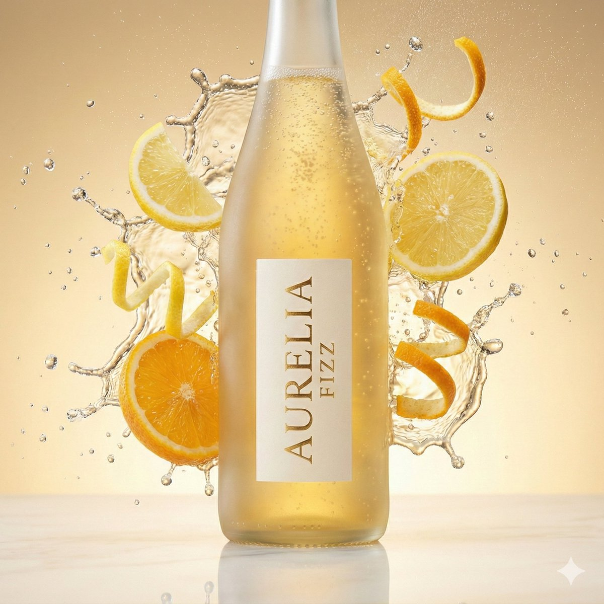Whisk AI (whisk-ai.co) prompt example: Citrus tonic splash campaign