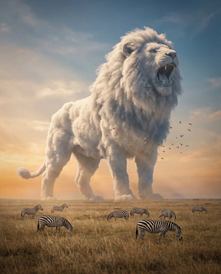 Whisk AI (whisk-ai.co) prompt example: Majestic Elephant Cloud Photography